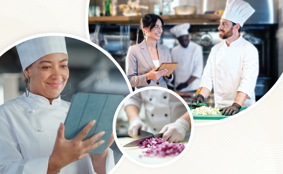 image collage of chefs using Dietician Intelligence Software on tablet
